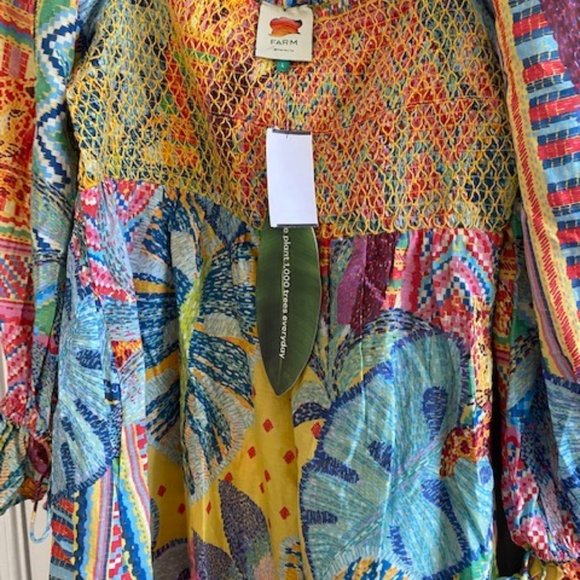 Farm Rio Summer Tapestry Smocked Minidress Artsy Tropical Cottagecore Dopamine - Picture 8 of 13